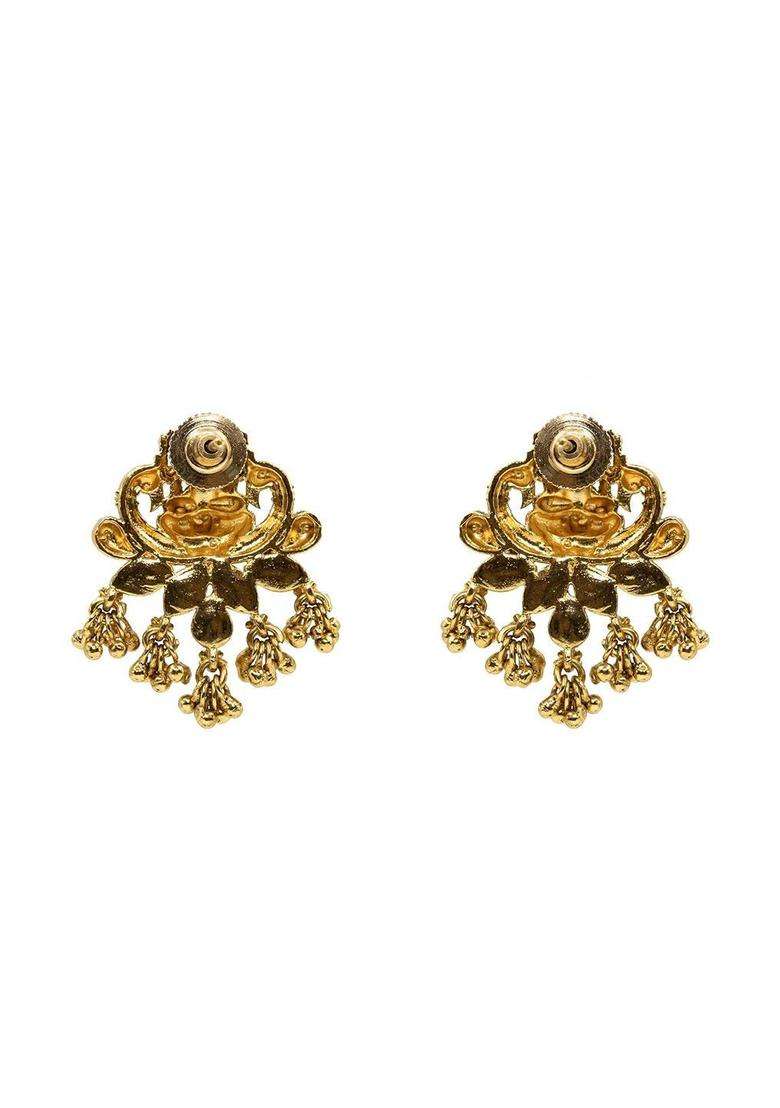 Gold-Plated Artificial Stones and Beaded Contemporary Drop Earrings for Women | Traditional Temple Jewellery for Wedding & Festive Wear | Gift for Her - Indya