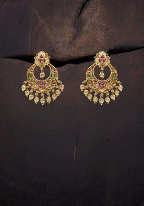 Gold-Plated Artificial Stones and Beaded Crescent Shaped Chandbalis for Women | Traditional Temple Jewellery for Wedding & Festive Wear | Gift for Her