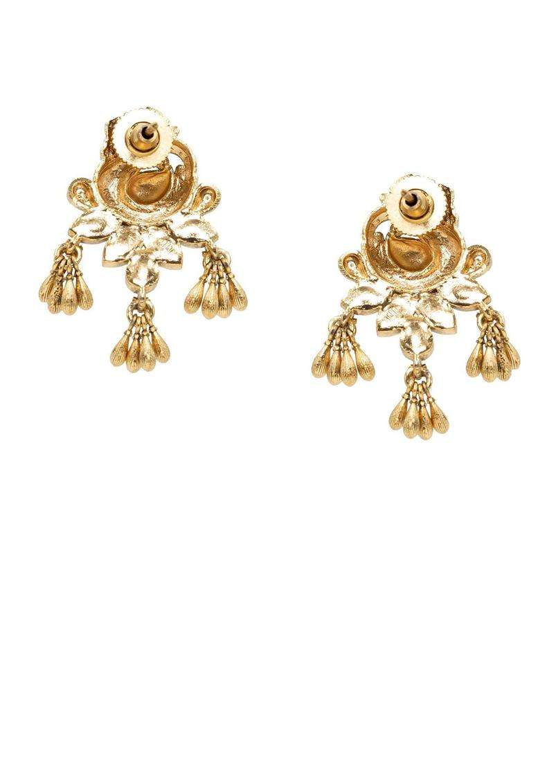Gold-Plated Artificial Stones and Beaded Drop Earrings for Women | Traditional Temple Jewellery for Wedding & Festive Wear | Gift for Her - Indya