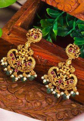 Gold-Plated Artificial Stones and Beaded Contemporary Chandbalis for Women | Traditional Temple Jewellery for Wedding & Festive Wear | Gift for Her