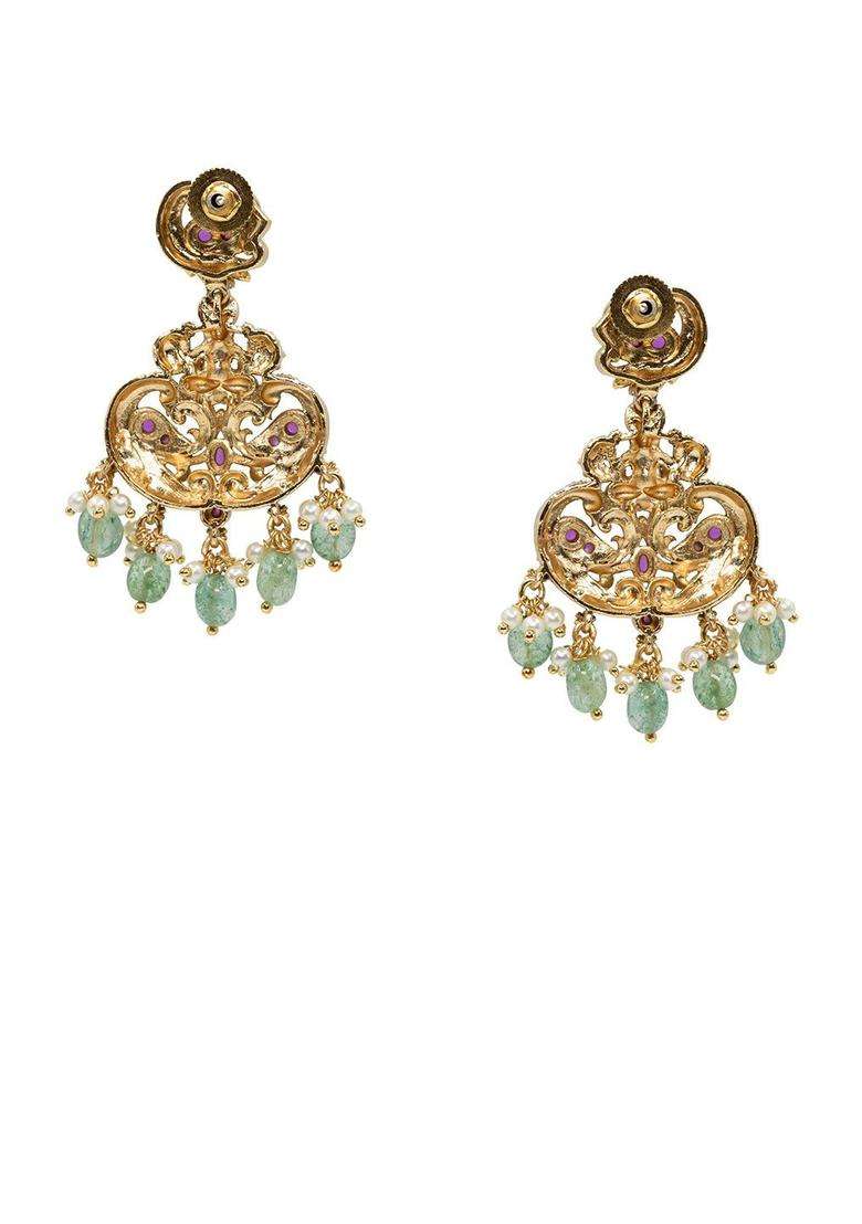 Gold-Plated Artificial Stones and Beaded Contemporary Chandbalis for Women | Traditional Temple Jewellery for Wedding & Festive Wear | Gift for Her - Indya
