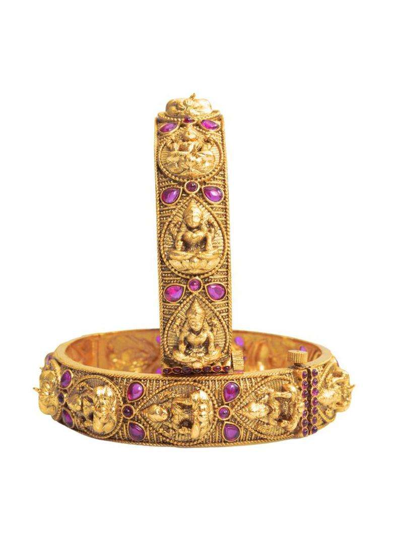 Pack of 2 Gold-Plated Bangles for Women | Traditional Temple Jewellery for Wedding & Festive Wear | Gift for Her - Indya