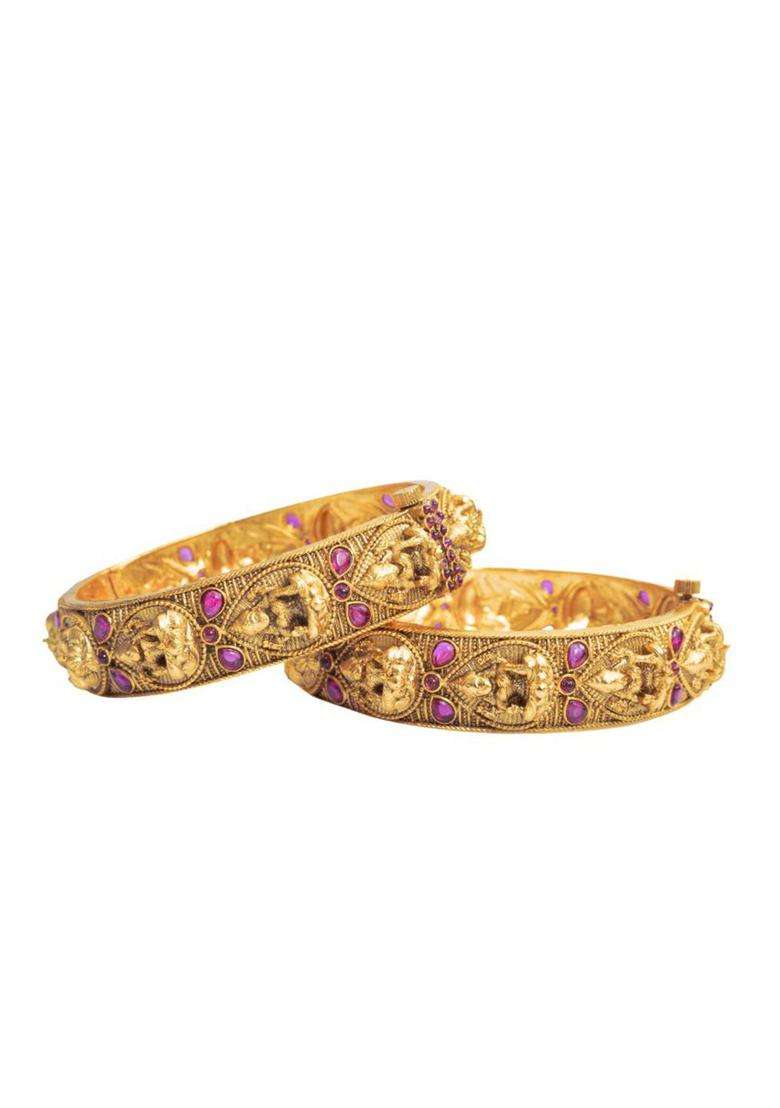 Pack of 2 Gold-Plated Bangles for Women | Traditional Temple Jewellery for Wedding & Festive Wear | Gift for Her - Indya