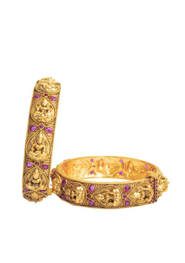 Pack of 2 Gold-Plated Bangles for Women | Traditional Temple Jewellery for Wedding & Festive Wear | Gift for Her - Indya
