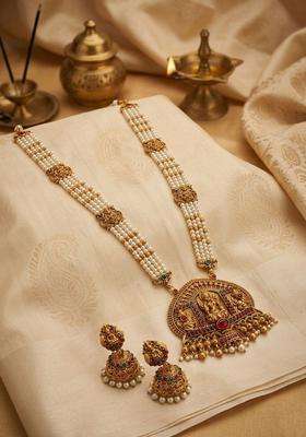 Gold-Plated Temple Stone-Studded Necklace and Earrings for Women | Traditional Temple Jewellery for Wedding & Festive Wear | Gift for Her