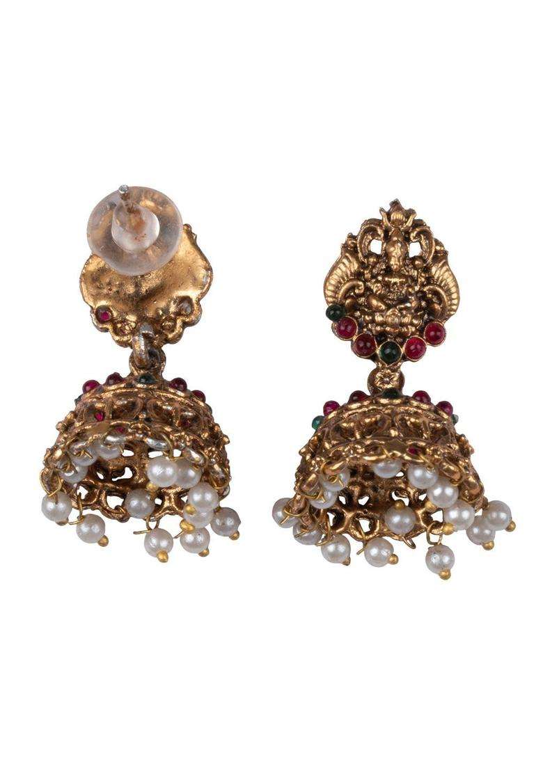 Gold-Plated Temple Stone-Studded Necklace and Earrings for Women | Traditional Temple Jewellery for Wedding & Festive Wear | Gift for Her - Indya