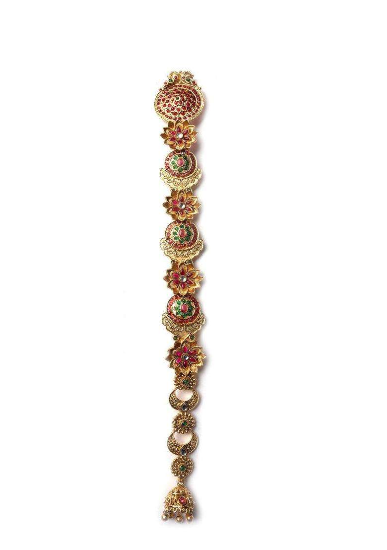 Gold-Plated Kemp Stone-Studded Temple Jada Bilai for Women | Traditional Temple Jewellery for Wedding & Festive Wear | Gift for Her - Indya