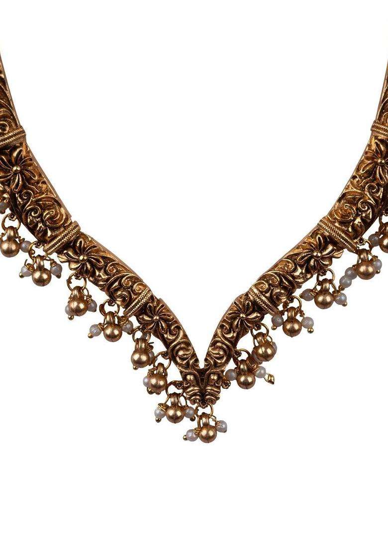 Gold-Plated Temple Stone-Studded Necklace and Earrings for Women | Traditional Temple Jewellery for Wedding & Festive Wear | Gift for Her - Indya