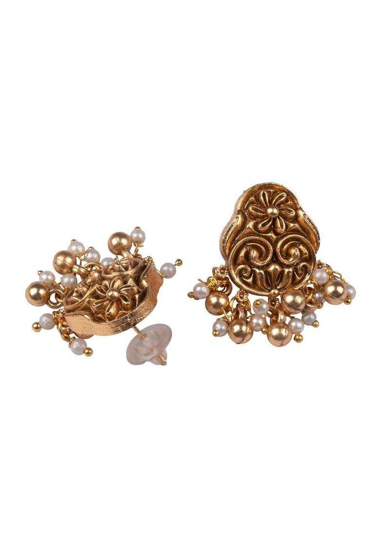 Gold-Plated Temple Stone-Studded Necklace and Earrings for Women | Traditional Temple Jewellery for Wedding & Festive Wear | Gift for Her - Indya