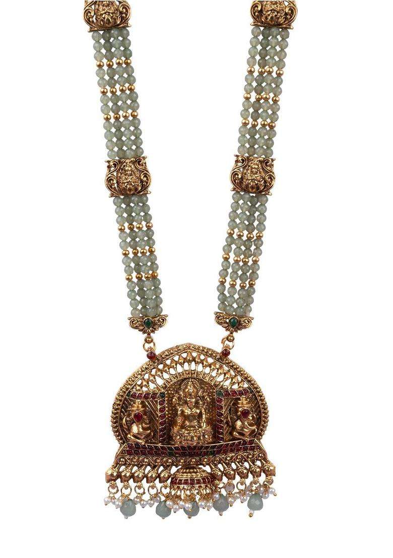 Gold-Plated Temple Stone-Studded Necklace and Earrings for Women | Traditional Temple Jewellery for Wedding & Festive Wear | Gift for Her - Indya