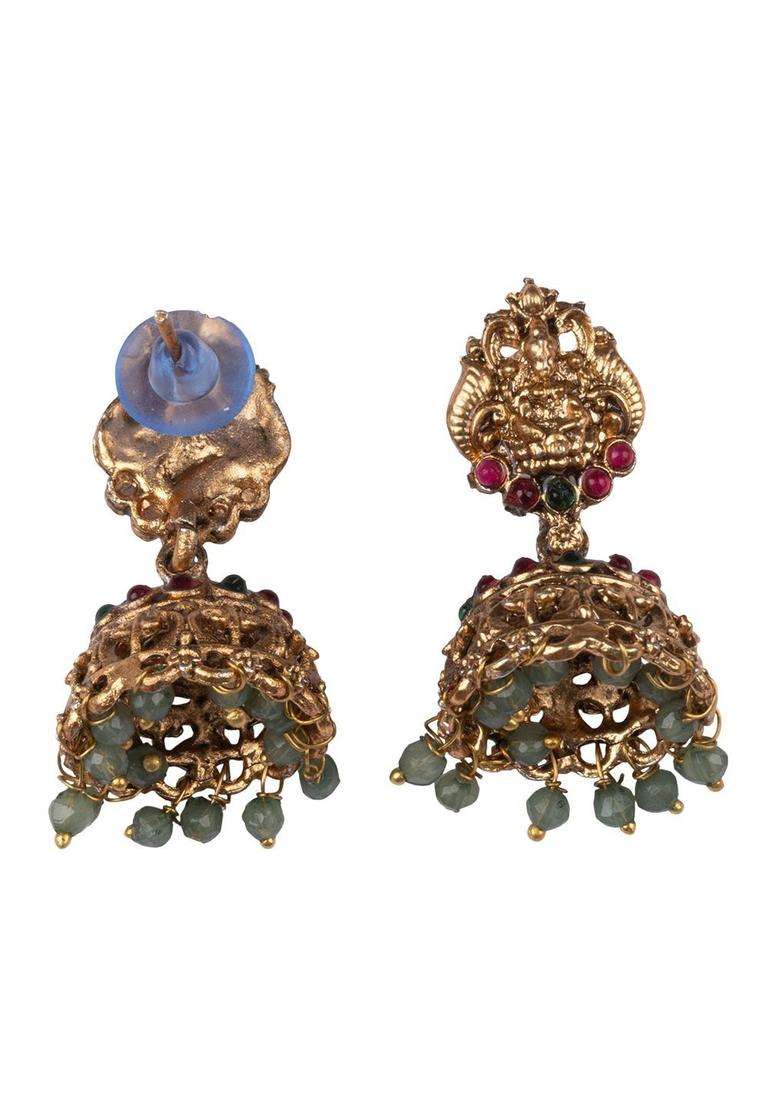 Gold-Plated Temple Stone-Studded Necklace and Earrings for Women | Traditional Temple Jewellery for Wedding & Festive Wear | Gift for Her - Indya