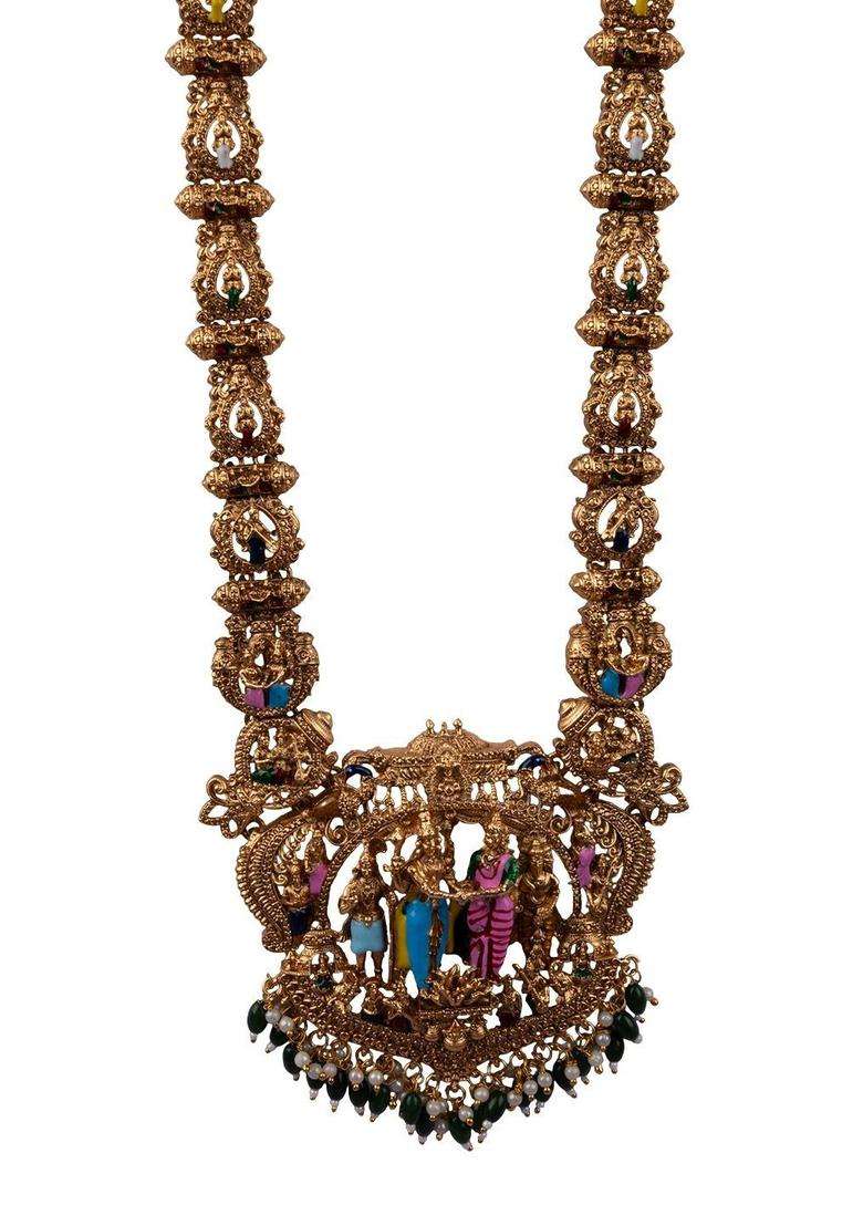 Gold-Plated Temple Stone-Studded Necklace and Earrings for Women | Traditional Temple Jewellery for Wedding & Festive Wear | Gift for Her - Indya
