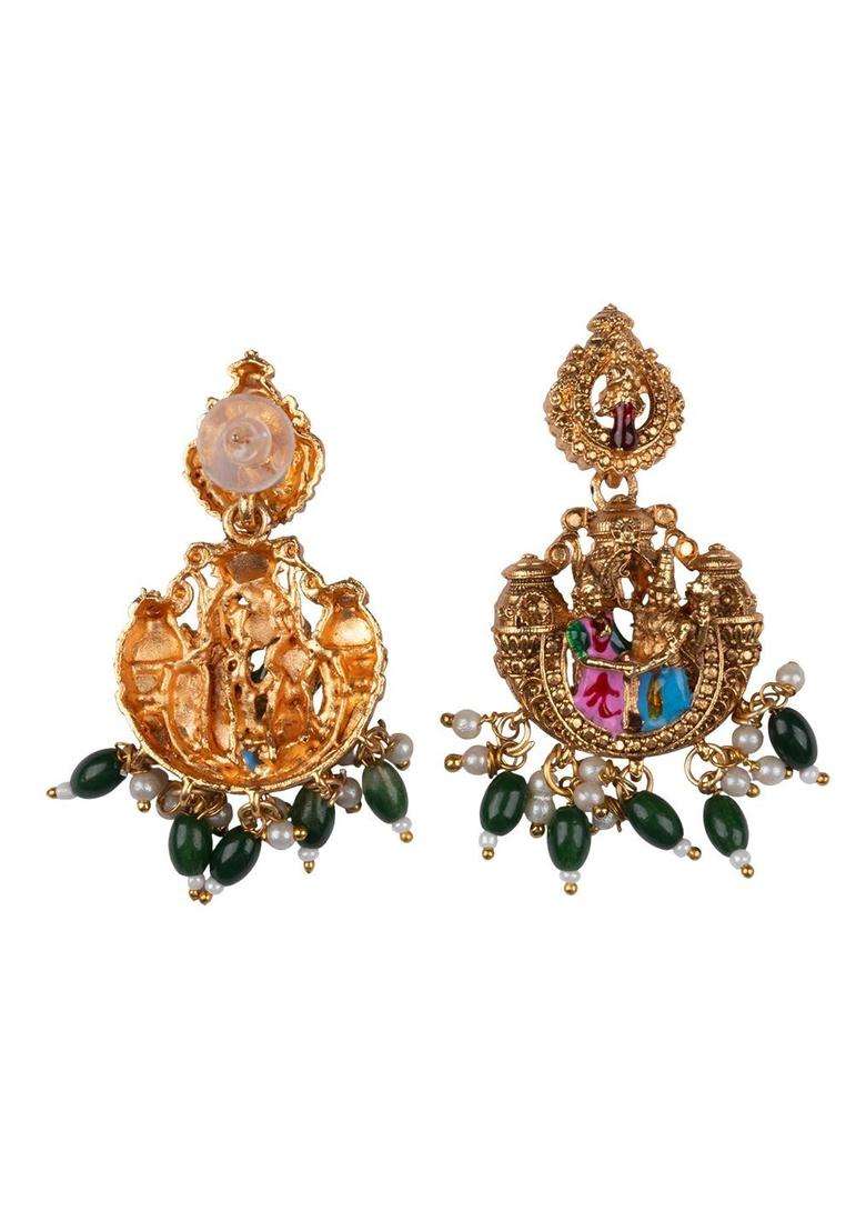 Gold-Plated Temple Stone-Studded Necklace and Earrings for Women | Traditional Temple Jewellery for Wedding & Festive Wear | Gift for Her - Indya