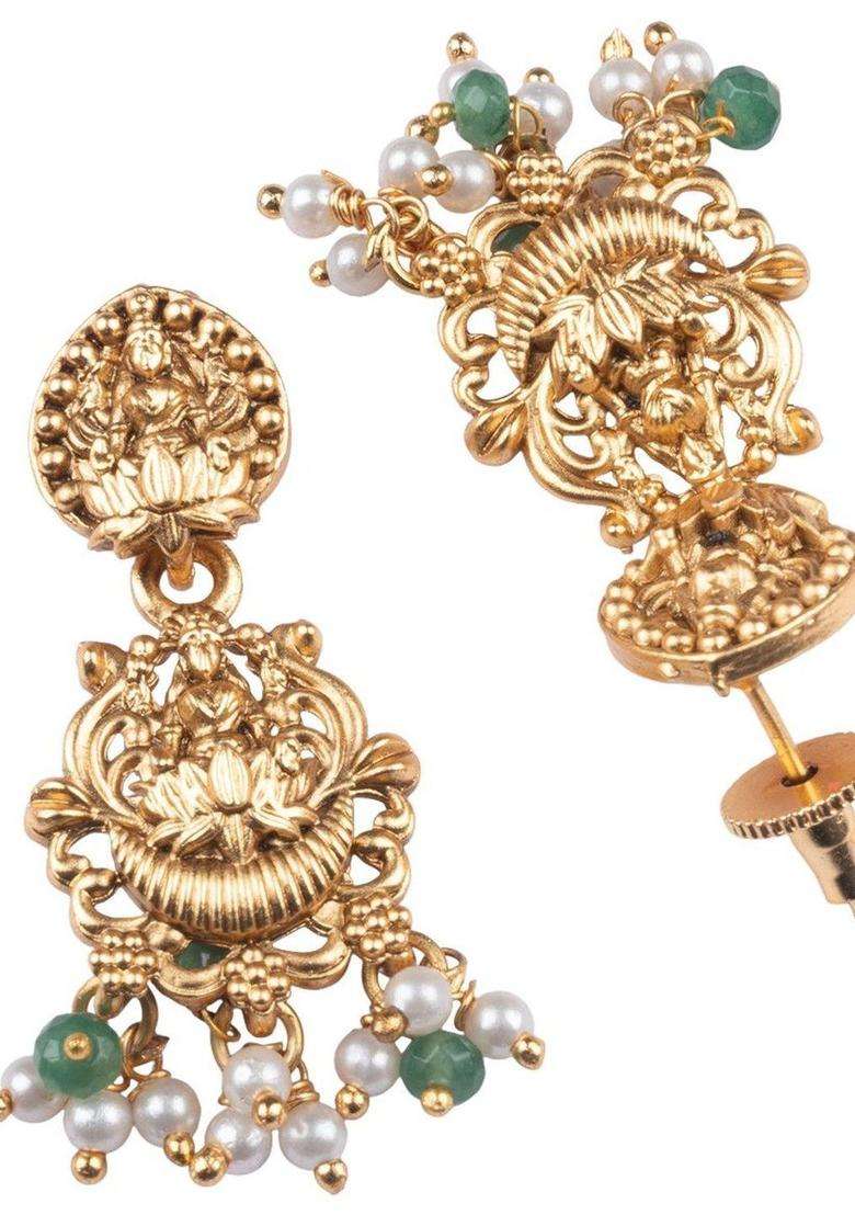 Gold-Plated Artificial Stones Studded & Beaded Temple Jewellery Set for Women | Traditional Temple Jewellery for Wedding & Festive Wear | Gift for Her - Indya