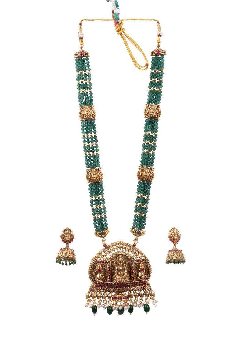 Gold-Plated Temple Stone-Studded Necklace and Earrings for Women | Traditional Temple Jewellery for Wedding & Festive Wear | Gift for Her - Indya