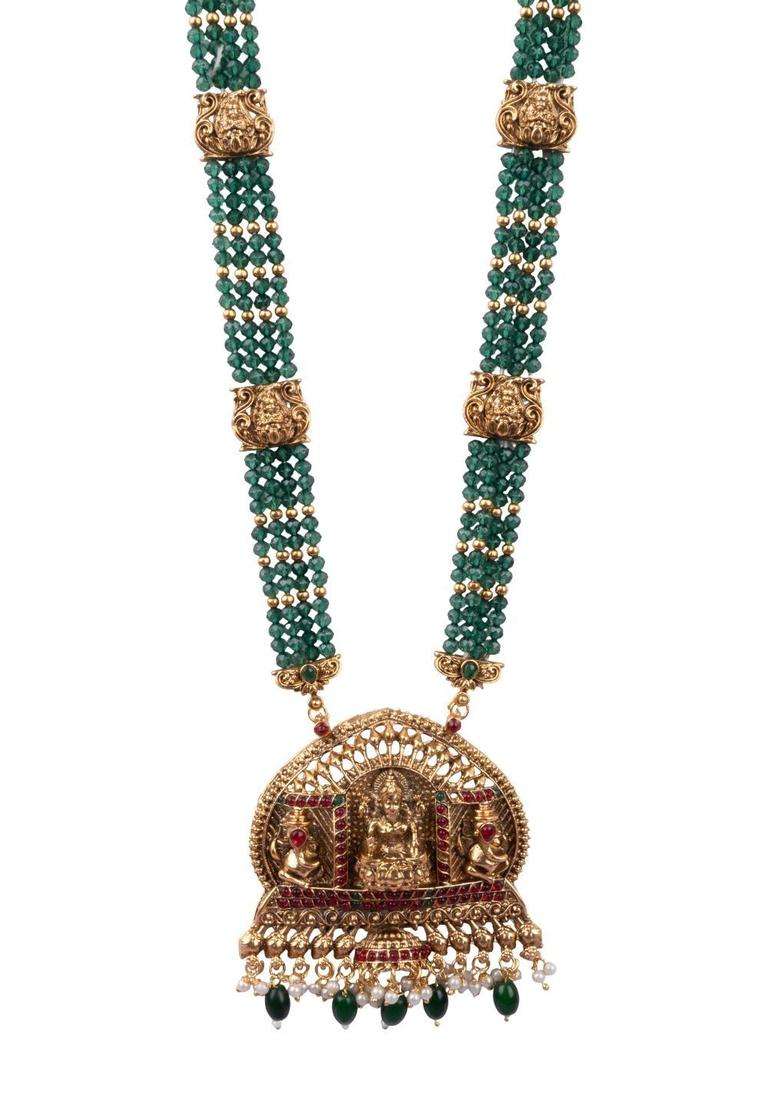 Gold-Plated Temple Stone-Studded Necklace and Earrings for Women | Traditional Temple Jewellery for Wedding & Festive Wear | Gift for Her - Indya
