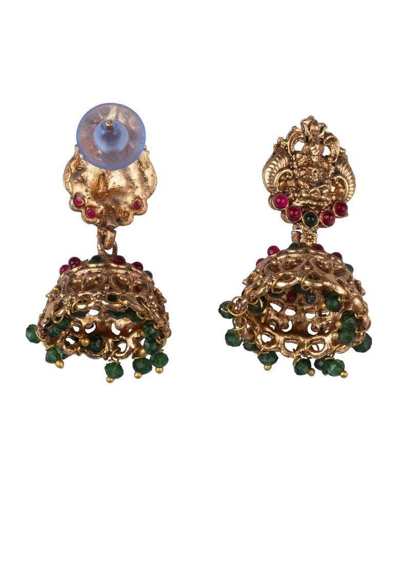 Gold-Plated Temple Stone-Studded Necklace and Earrings for Women | Traditional Temple Jewellery for Wedding & Festive Wear | Gift for Her - Indya