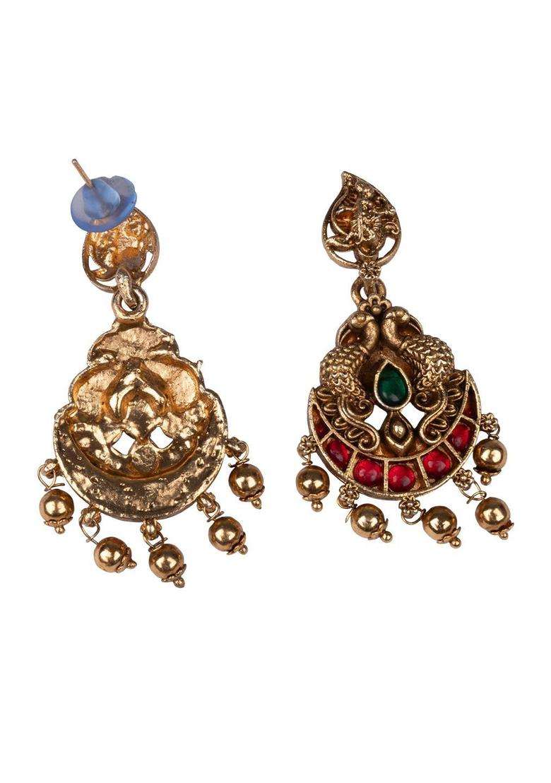Gold-Plated Temple Stone-Studded Necklace and Earrings for Women | Traditional Temple Jewellery for Wedding & Festive Wear | Gift for Her - Indya