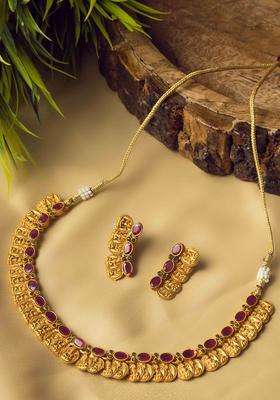 Gold-Plated Stone Studded Lakshmi Goddess Coins Jewellery Set for Women | Traditional Temple Jewellery for Wedding & Festive Wear | Gift for Her