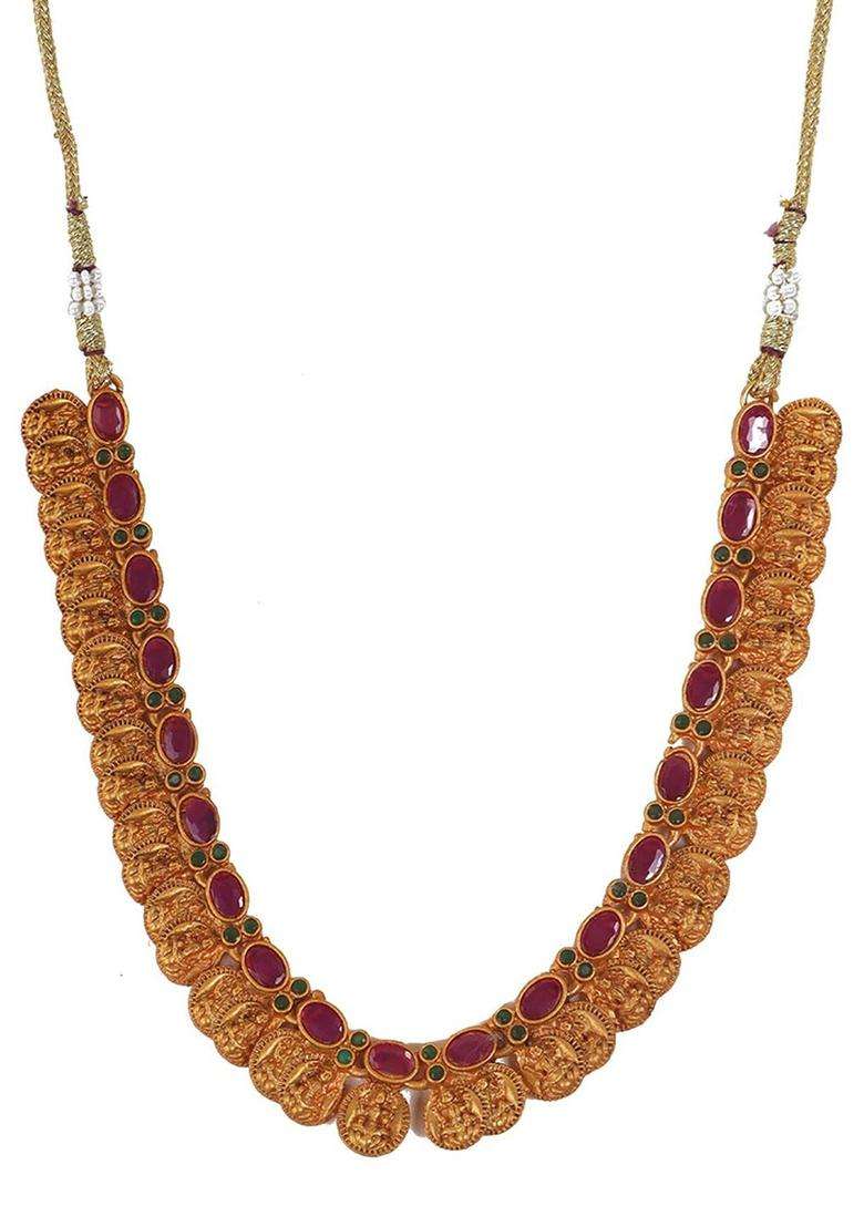 Gold-Plated Stone Studded Lakshmi Goddess Coins Jewellery Set for Women | Traditional Temple Jewellery for Wedding & Festive Wear | Gift for Her - Indya