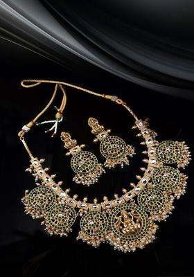 Gold-Plated Stone-Studded & Beaded Jewellery Set for Women | Traditional Temple Jewellery for Wedding & Festive Wear | Gift for Her