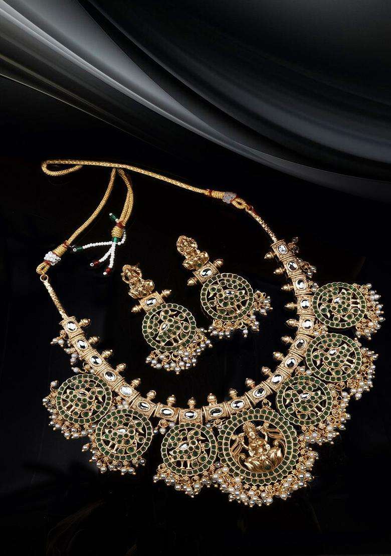 Gold-Plated Stone-Studded & Beaded Jewellery Set for Women | Traditional Temple Jewellery for Wedding & Festive Wear | Gift for Her - Indya