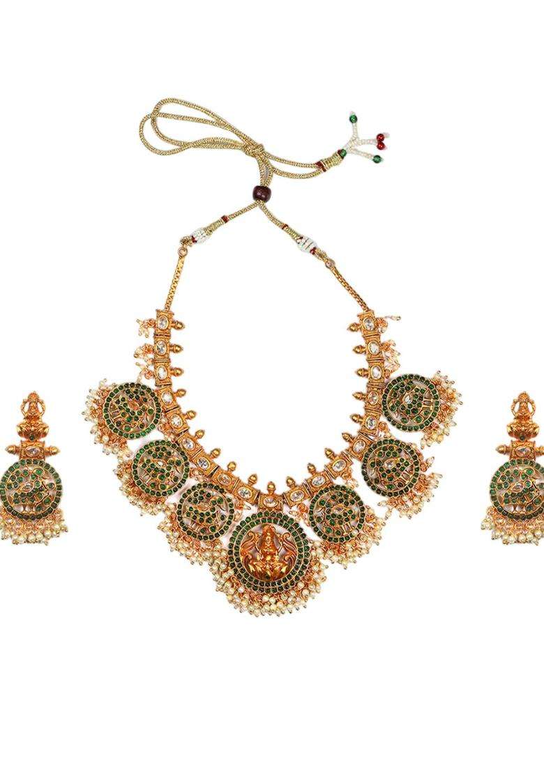 Gold-Plated Stone-Studded & Beaded Jewellery Set for Women | Traditional Temple Jewellery for Wedding & Festive Wear | Gift for Her - Indya