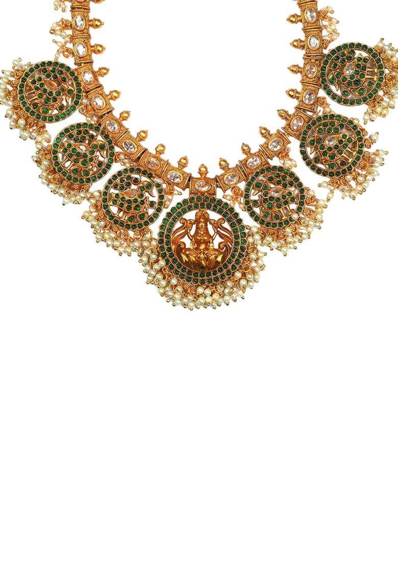 Gold-Plated Stone-Studded & Beaded Jewellery Set for Women | Traditional Temple Jewellery for Wedding & Festive Wear | Gift for Her - Indya
