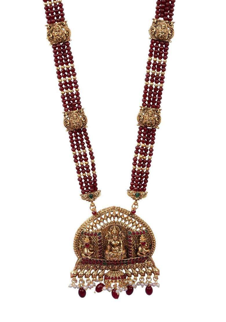 Gold-Plated Temple Stone-Studded Necklace and Earrings for Women | Traditional Temple Jewellery for Wedding & Festive Wear | Gift for Her - Indya
