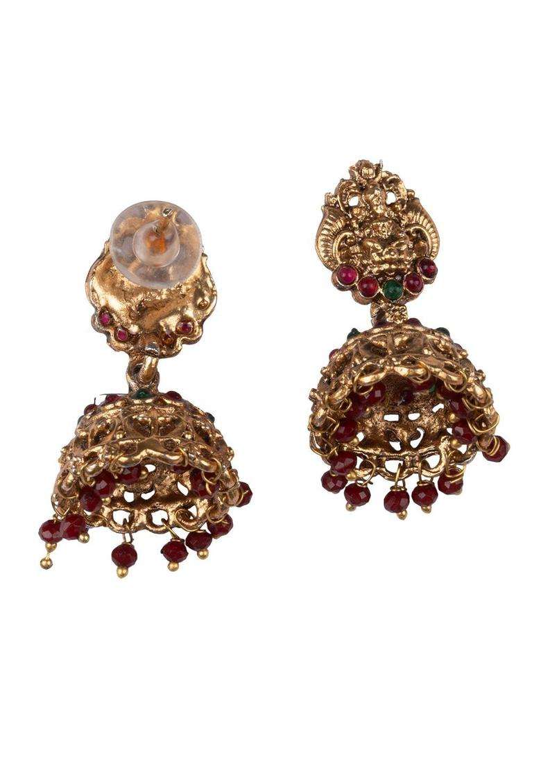 Gold-Plated Temple Stone-Studded Necklace and Earrings for Women | Traditional Temple Jewellery for Wedding & Festive Wear | Gift for Her - Indya