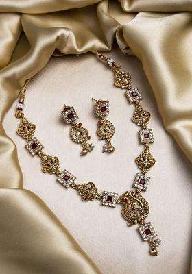 Gold-Plated Sleek Peacock Necklace & Earrings Set for Women | Traditional Temple Jewellery for Wedding & Festive Wear | Gift for Her