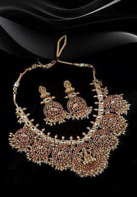 Gold-Plated Artificial Stones Studded Temple Jewellery Set for Women | Traditional Temple Jewellery for Wedding & Festive Wear | Gift for Her