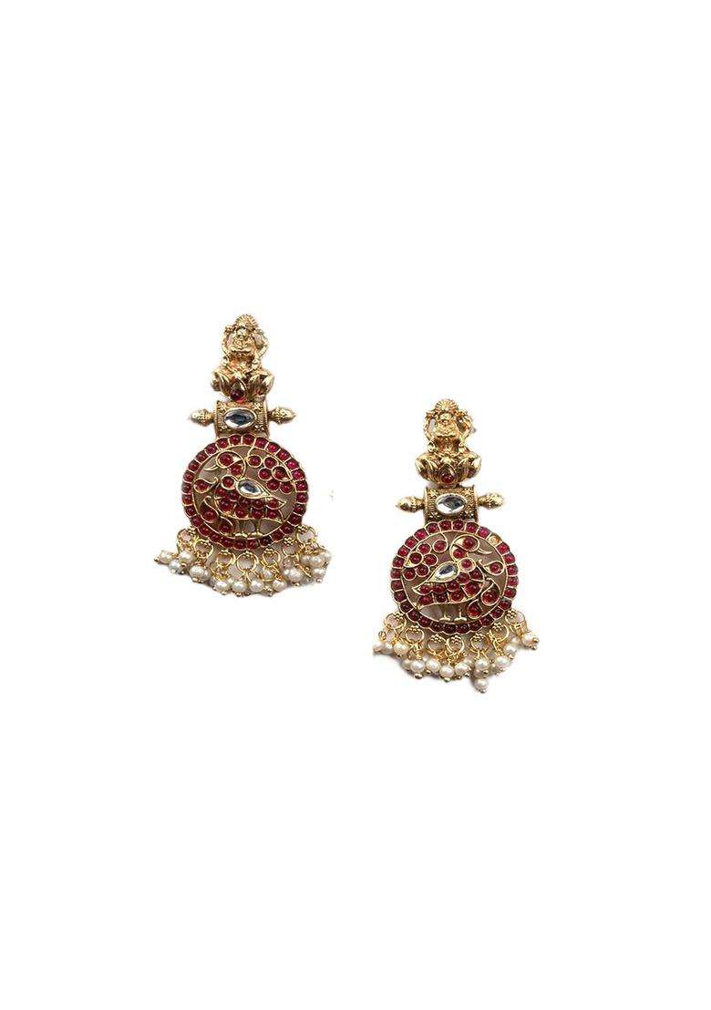 Gold-Plated Artificial Stones Studded Temple Jewellery Set for Women | Traditional Temple Jewellery for Wedding & Festive Wear | Gift for Her - Indya