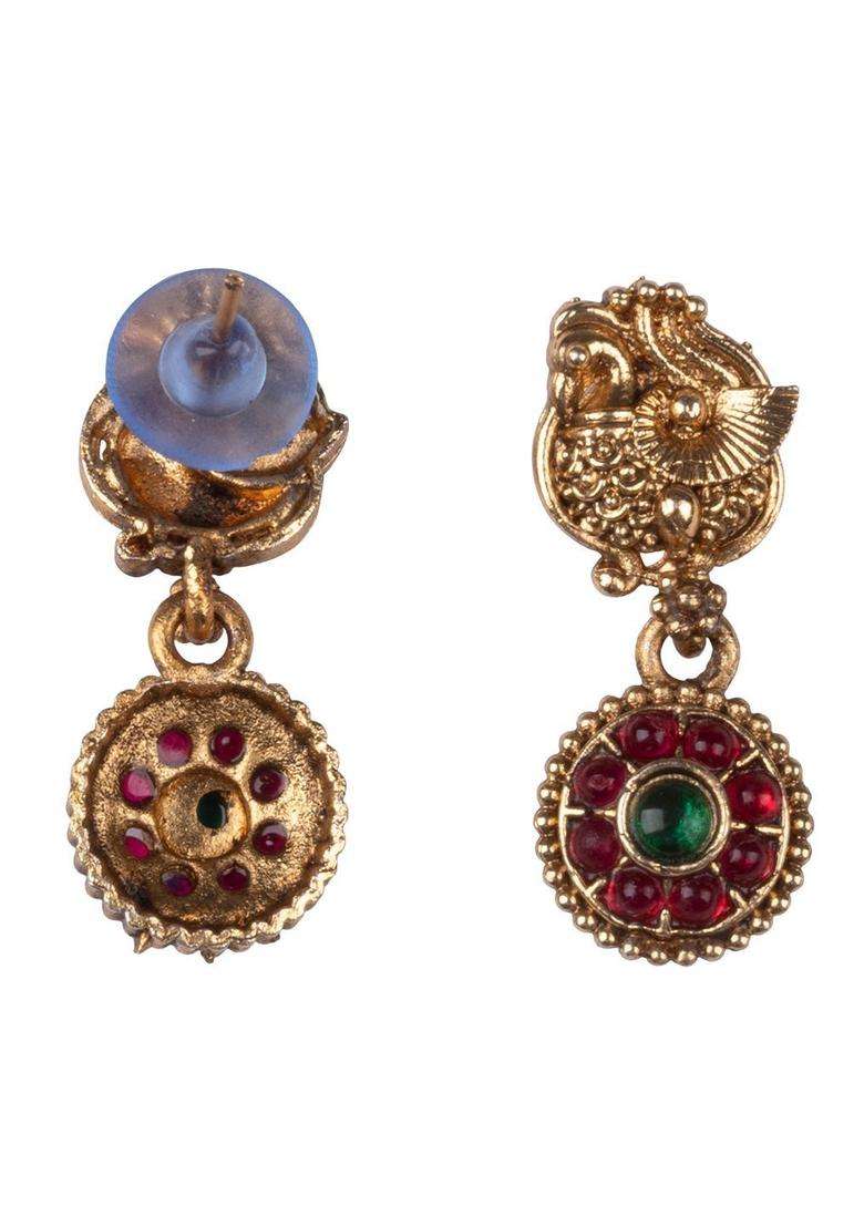 Gold-Plated Temple Stone-Studded Necklace and Earrings for Women | Traditional Temple Jewellery for Wedding & Festive Wear | Gift for Her - Indya