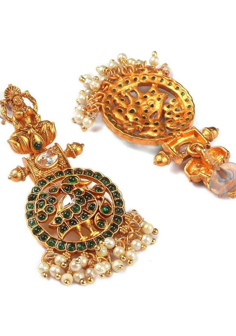 Gold-Plated Temple Artificial Stone Studded & Beaded Necklace and Earrings for Women | Traditional Temple Jewellery for Wedding & Festive Wear | Gift for Her - Indya