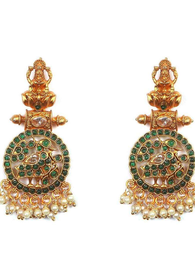 Gold-Plated Temple Artificial Stone Studded & Beaded Necklace and Earrings for Women | Traditional Temple Jewellery for Wedding & Festive Wear | Gift for Her - Indya