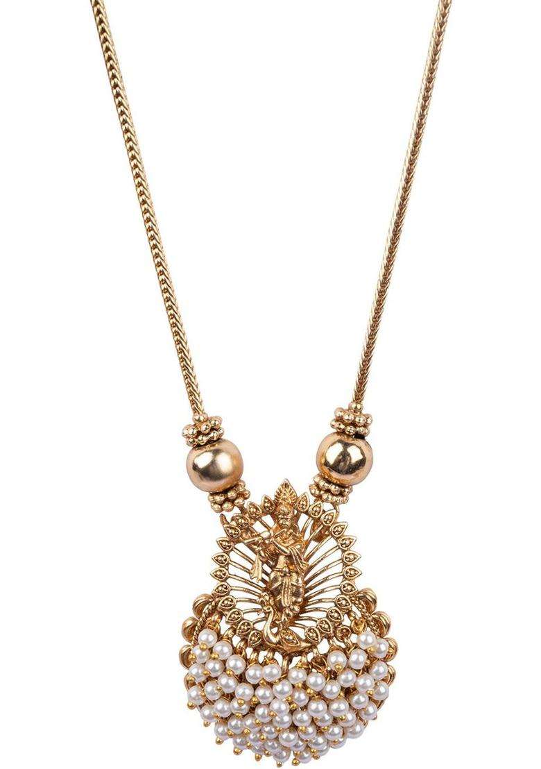 Gold-Plated Temple Artificial Stones and Beads Copper Ethnic Necklace and Earrings for Women | Traditional Temple Jewellery for Wedding & Festive Wear | Gift for Her - Indya