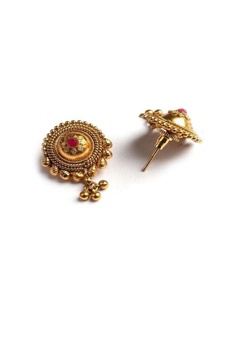 Gold-Plated Temple Artificial Stones and Beads Copper Ethnic Necklace and Earrings for Women | Traditional Temple Jewellery for Wedding & Festive Wear | Gift for Her - Indya