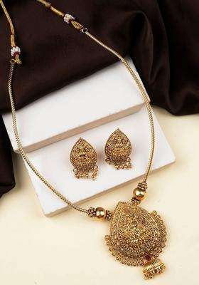 Gold-Plated Artificial Stones Studded & Beaded Temple Jewellery Set for Women | Traditional Temple Jewellery for Wedding & Festive Wear | Gift for Her