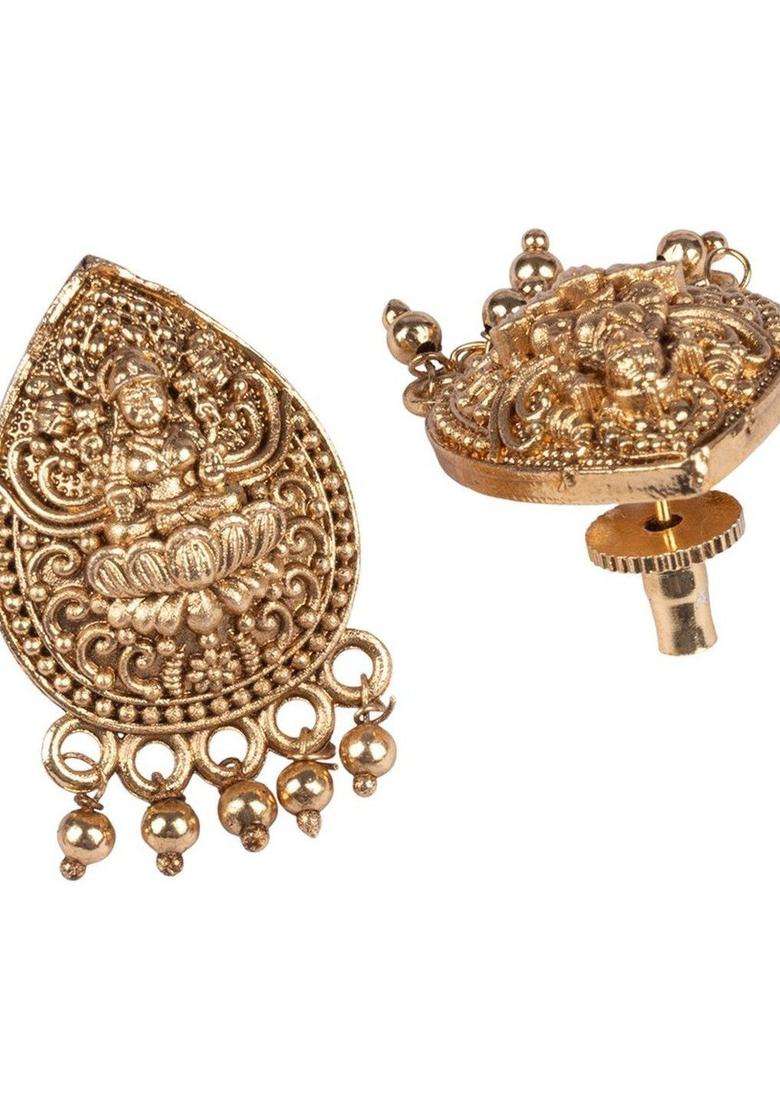 Gold-Plated Artificial Stones Studded & Beaded Temple Jewellery Set for Women | Traditional Temple Jewellery for Wedding & Festive Wear | Gift for Her - Indya