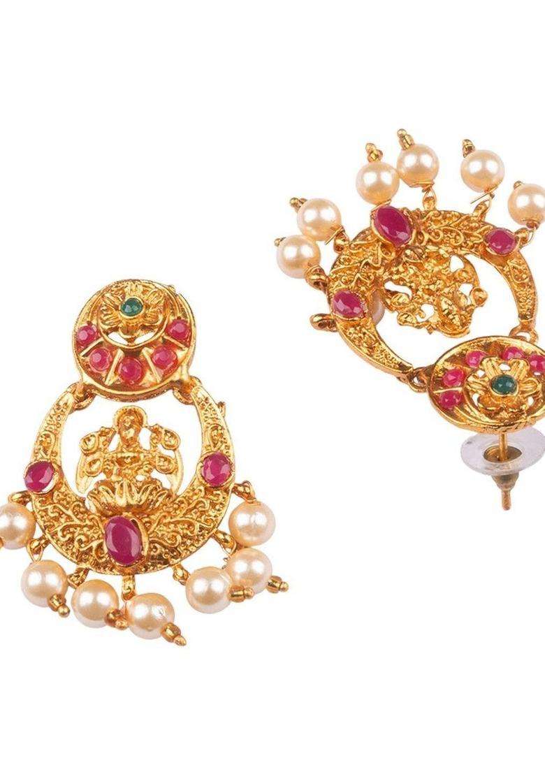 Gold-Plated Artificial Stones Studded & Beaded Temple Jewellery Set for Women | Traditional Temple Jewellery for Wedding & Festive Wear | Gift for Her - Indya