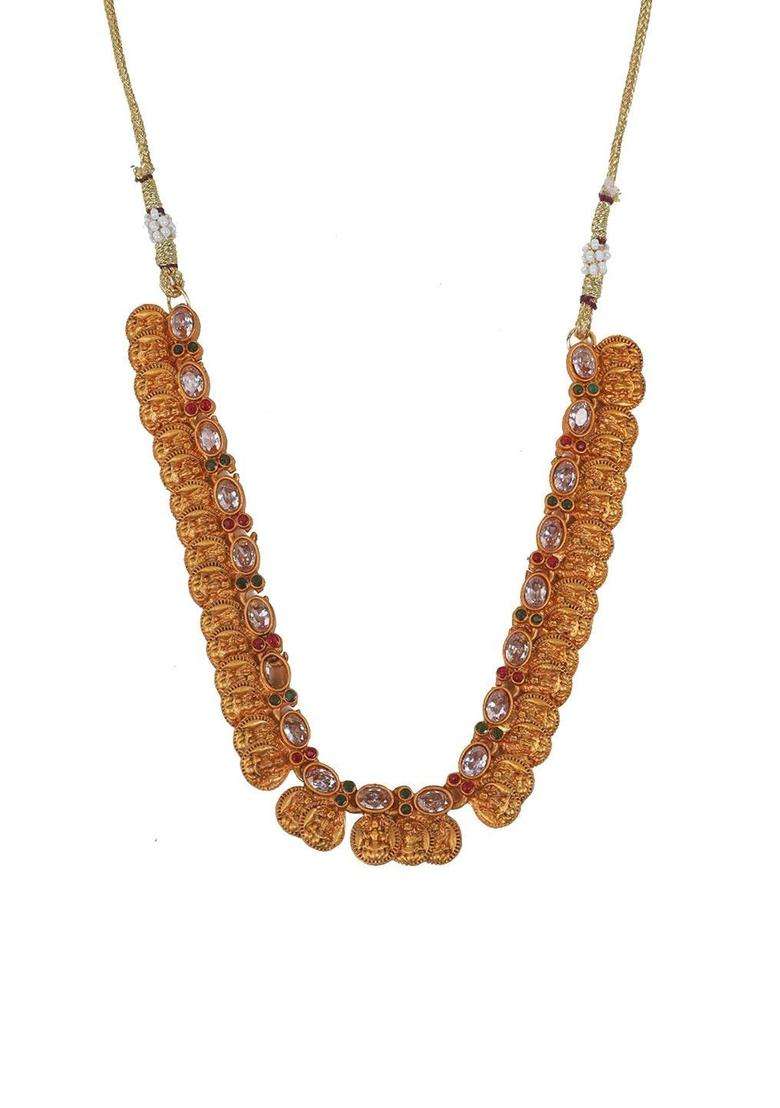 Gold-Plated Stone Studded Lakshmi Goddess Coins Jewellery Set for Women | Traditional Temple Jewellery for Wedding & Festive Wear | Gift for Her - Indya