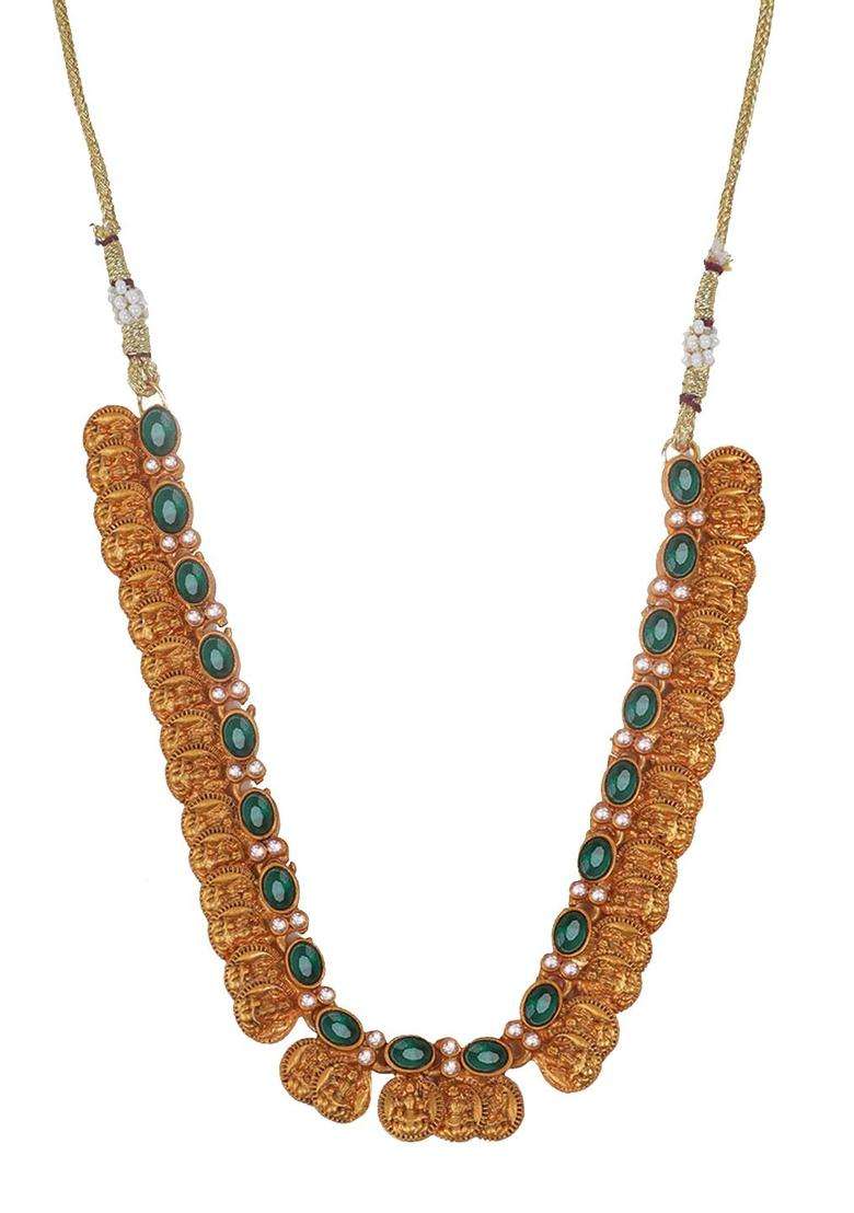 Gold-Plated Stone Studded Lakshmi Goddess Coins Jewellery Set for Women | Traditional Temple Jewellery for Wedding & Festive Wear | Gift for Her - Indya