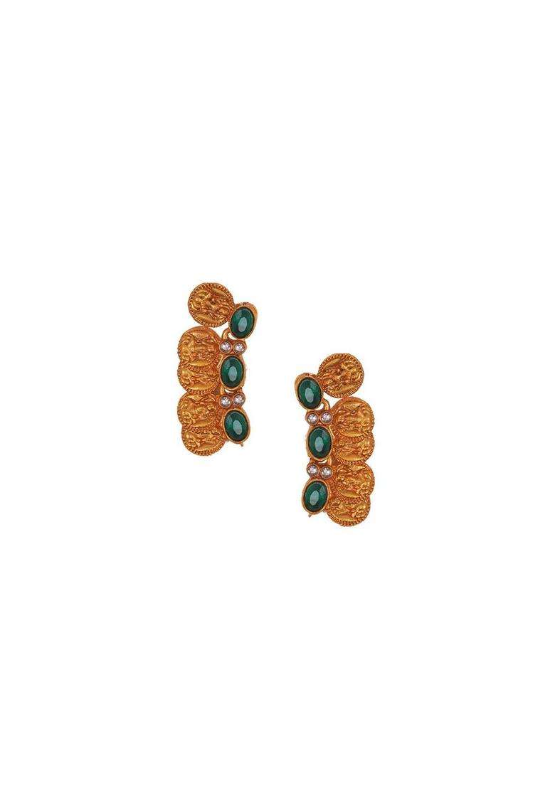 Gold-Plated Stone Studded Lakshmi Goddess Coins Jewellery Set for Women | Traditional Temple Jewellery for Wedding & Festive Wear | Gift for Her - Indya
