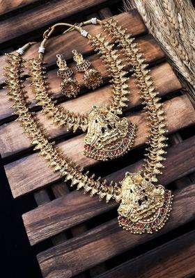 Gold-Plated Stone Studded Lakshmi Goddess Jewellery Set for Women | Traditional Temple Jewellery for Wedding & Festive Wear | Gift for Her