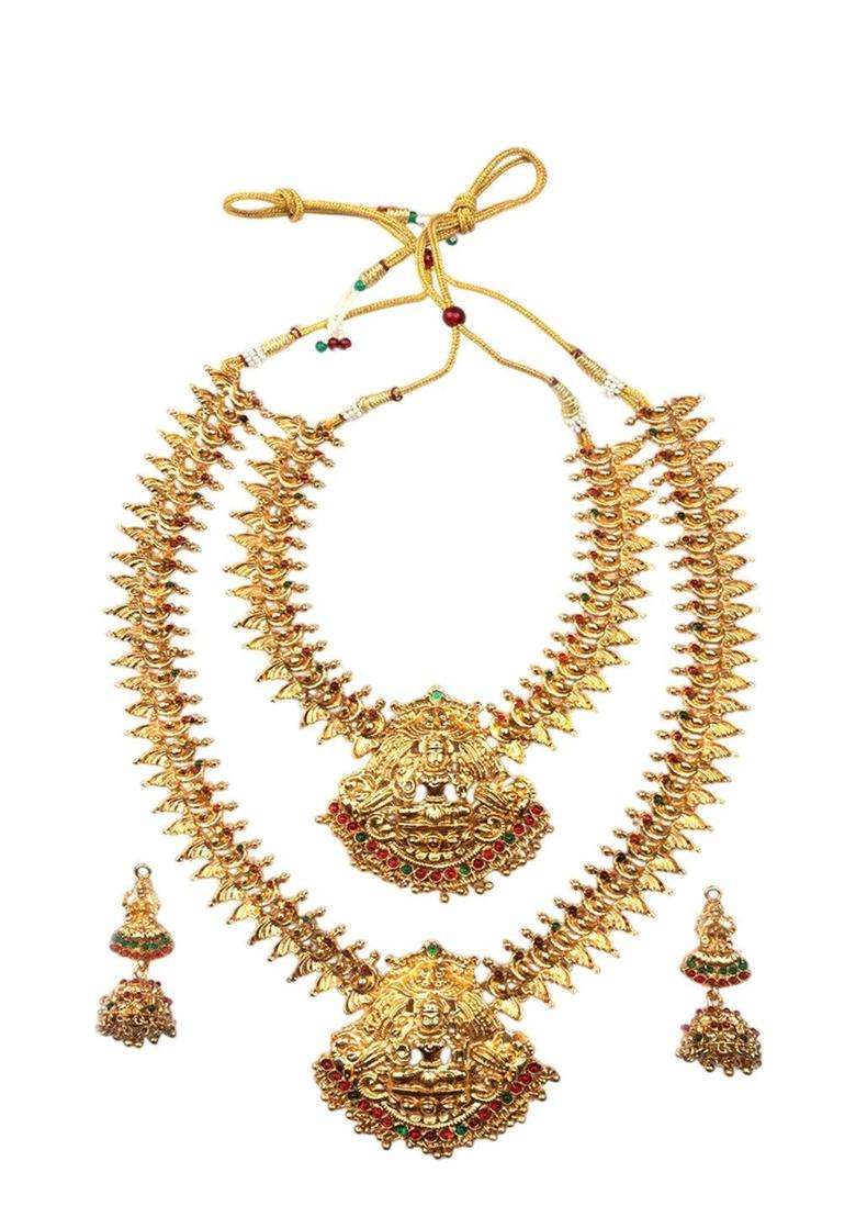 Gold-Plated Stone Studded Lakshmi Goddess Jewellery Set for Women | Traditional Temple Jewellery for Wedding & Festive Wear | Gift for Her - Indya