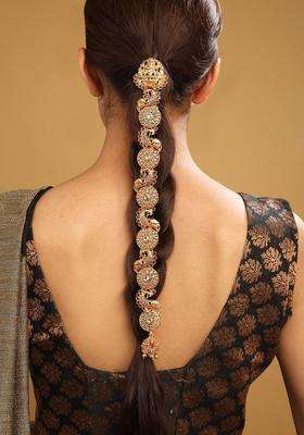 Gold-Plated Kemp Stone-Studded Temple Jada Bilai for Women | Traditional Temple Jewellery for Wedding & Festive Wear | Gift for Her