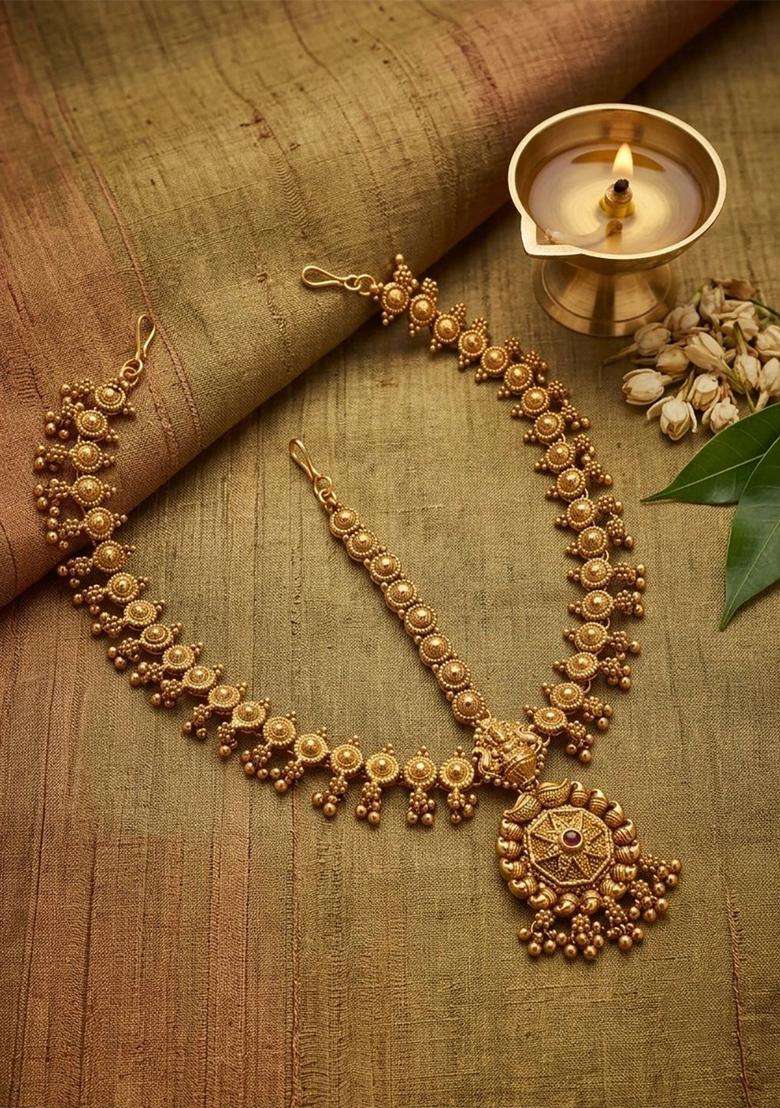 Gold-Plated Artificial Stones and Beads Studded Matha Patti Head Jewellery for Women | Traditional Temple Jewellery for Wedding & Festive Wear | Gift for Her - Indya