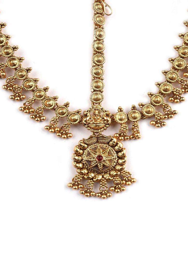 Gold-Plated Artificial Stones and Beads Studded Matha Patti Head Jewellery for Women | Traditional Temple Jewellery for Wedding & Festive Wear | Gift for Her - Indya