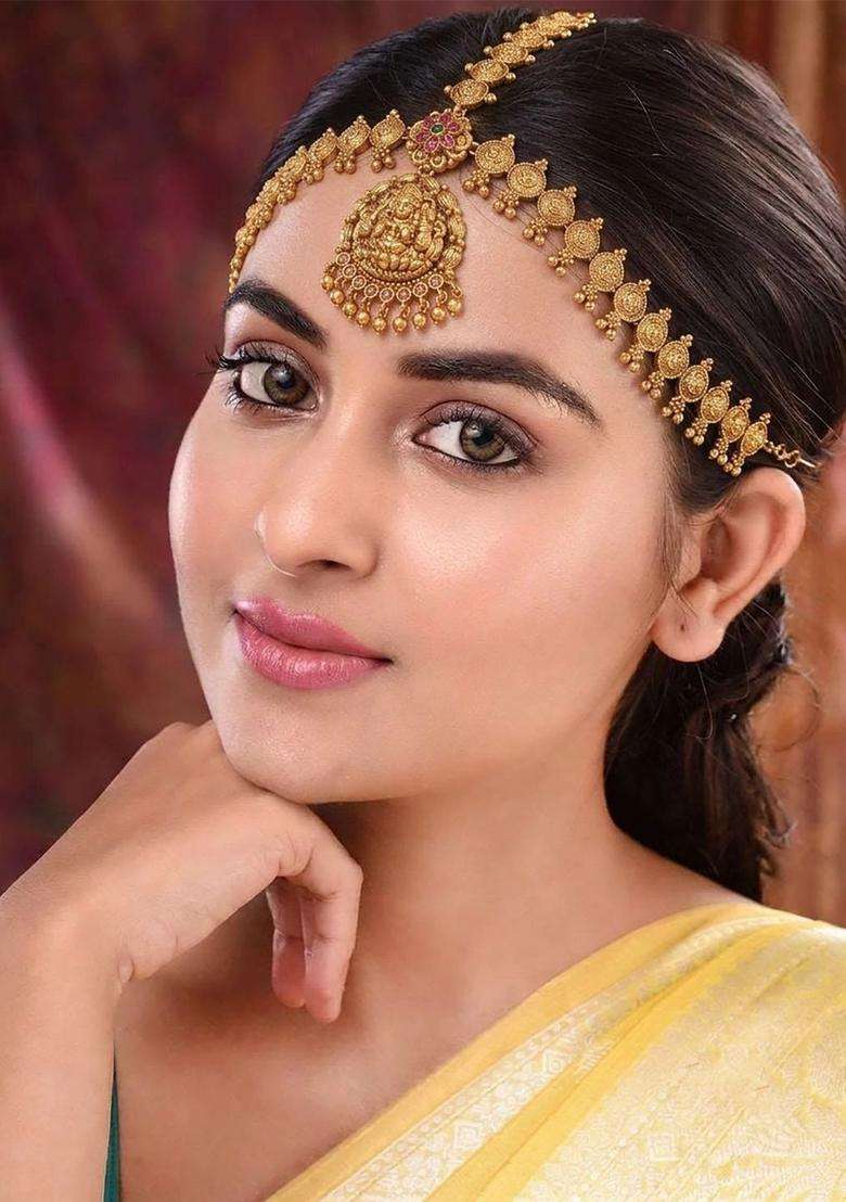 Gold-Plated Artificial Stones and Beads Studded Matha Patti Head Jewellery for Women | Traditional Temple Jewellery for Wedding & Festive Wear | Gift for Her - Indya